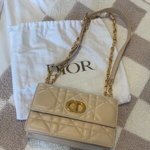 Dior Nude Quilted Shoulder Bag with Gold Chain